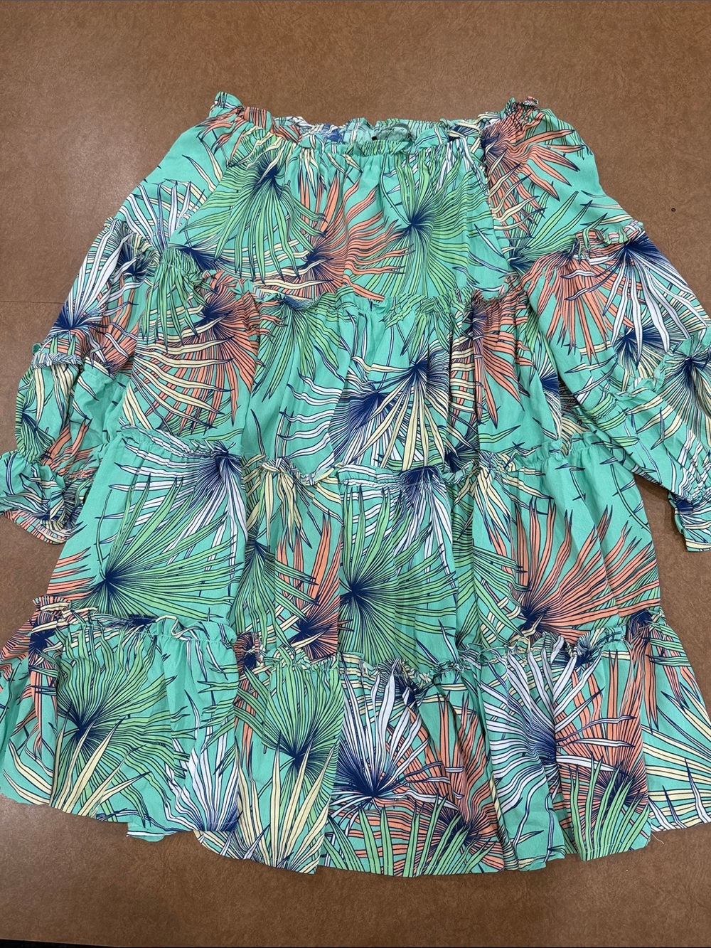 NWT • Good Times USA • Off-Shoulder Palm Print Midi Dress in Teal • Size L